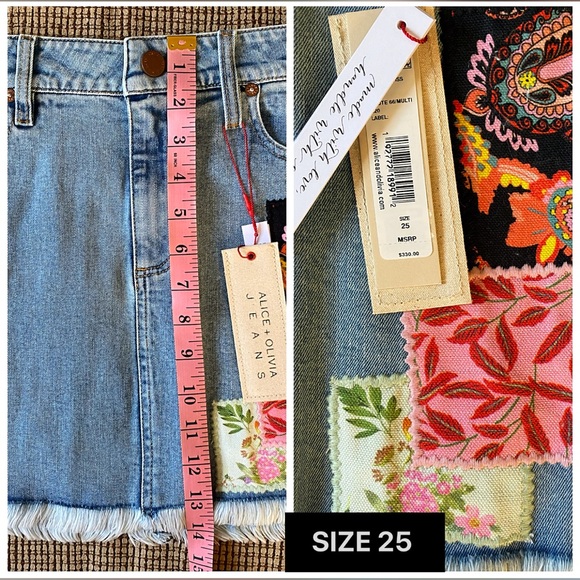 Alice + Olivia Patchwork Good High Rise Floral Denim Jeans Mini Skirt - Picture 13 of 16